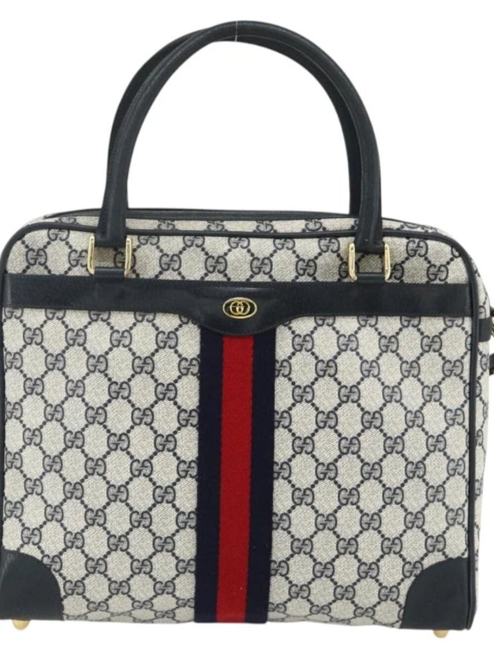 GUCCI GG Supreme Sherry Line Hand Bag PVC 2way Navy Gold 904 02 015 Auth YKZ1353 - Picture 2 of 16
